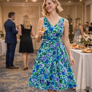 NWT - Talbots Floral Fit & Flare Dress 10 Petite Lined Side Pockets